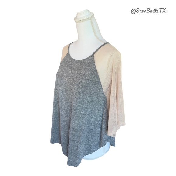 STYLEMINT Unique Heather Gray & Nude Semi-Sheer Mesh Accent Batwing Top -  NWOT - Picture 9 of 15